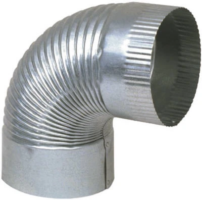 HVAC Duct Pipe Elbow, Corrugated, 24 Gauge, 6 In.