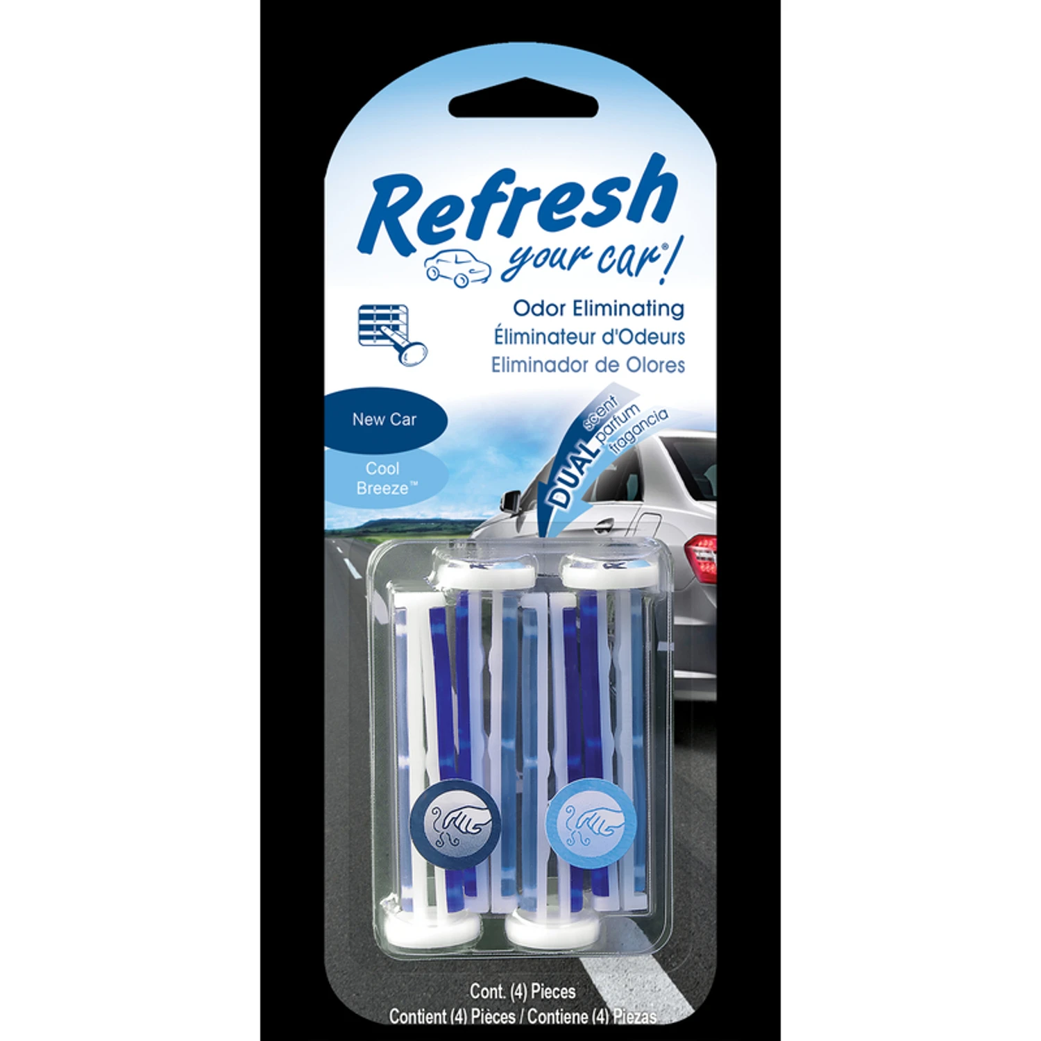 Vent Stick Car Air Fresheners, New Car/Cool Breeze Scent, 4 Pack