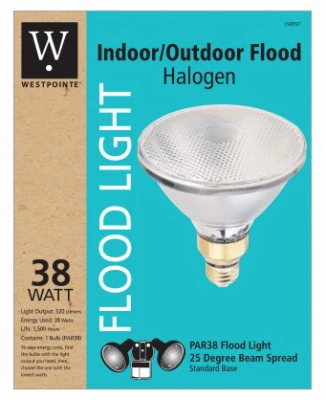 38 Watt Halogen Flood Light Bulb, Indoor/outdoor, 525 Lumens