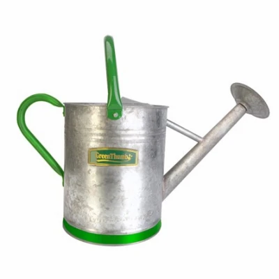 Vintage-style 2-gallon Galvanized Watering Can With Diffuser And Green Thumb Logo
