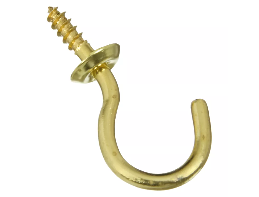 Cup Hook, Solid Brass, 1 In., 4-Pk.