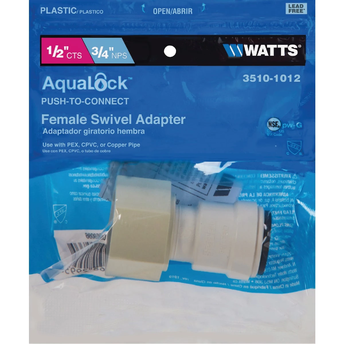 PEX Quick Connect Straight Adapter, 1/2 Copper Tube x 3/4 In. FPT