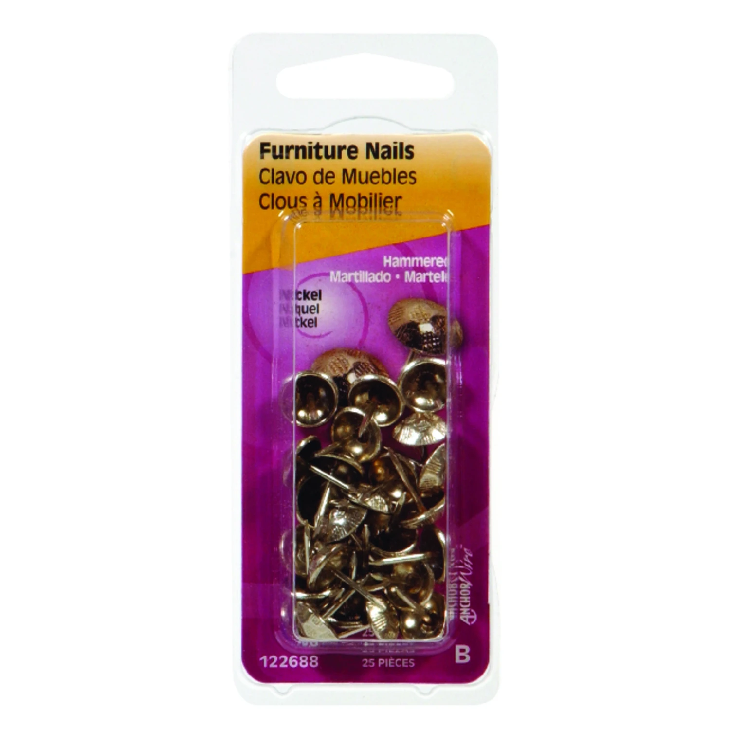Upholstery Nails, Hammered-Head, Nickel, 25-Pk.