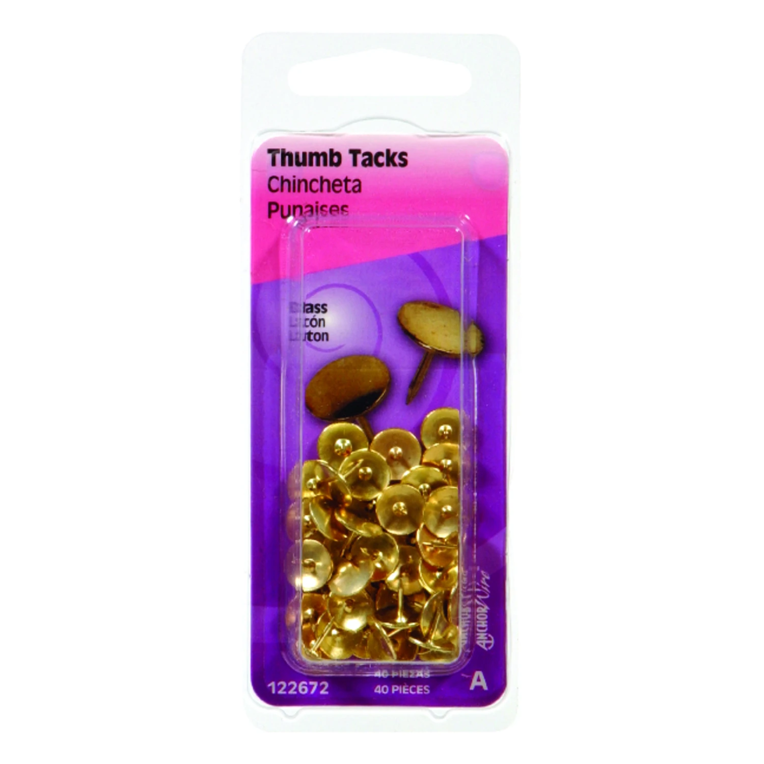 Thumb Tacks, Brass, 40-Pk.
