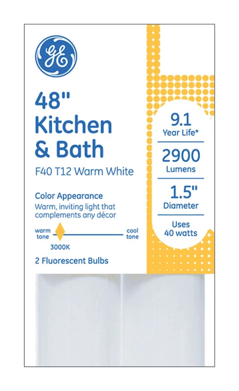 Linear Fluorescent Light Bulb, T12, 3000 Kelvin, 40 Watt, 4 Ft., 2-Pk.