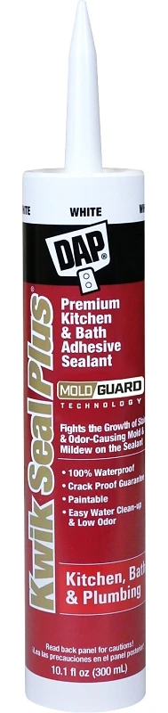Kwik Seal Plus Kitchen/Bath Microban Caulk, White, 10.1-oz.