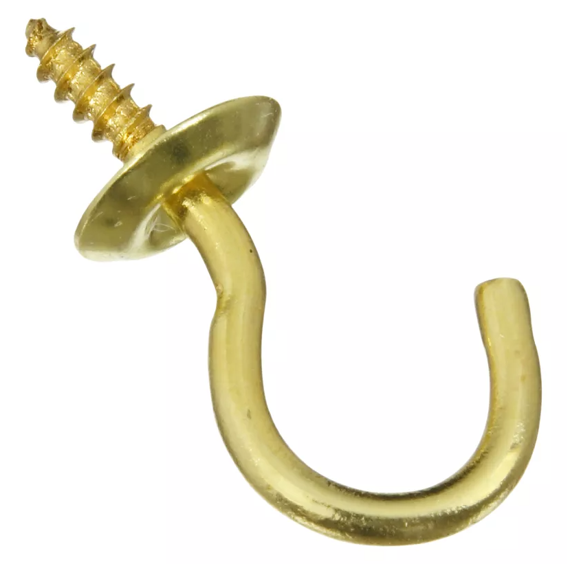 Cup Hook, Solid Brass, 3/4 In., 5-Pk.