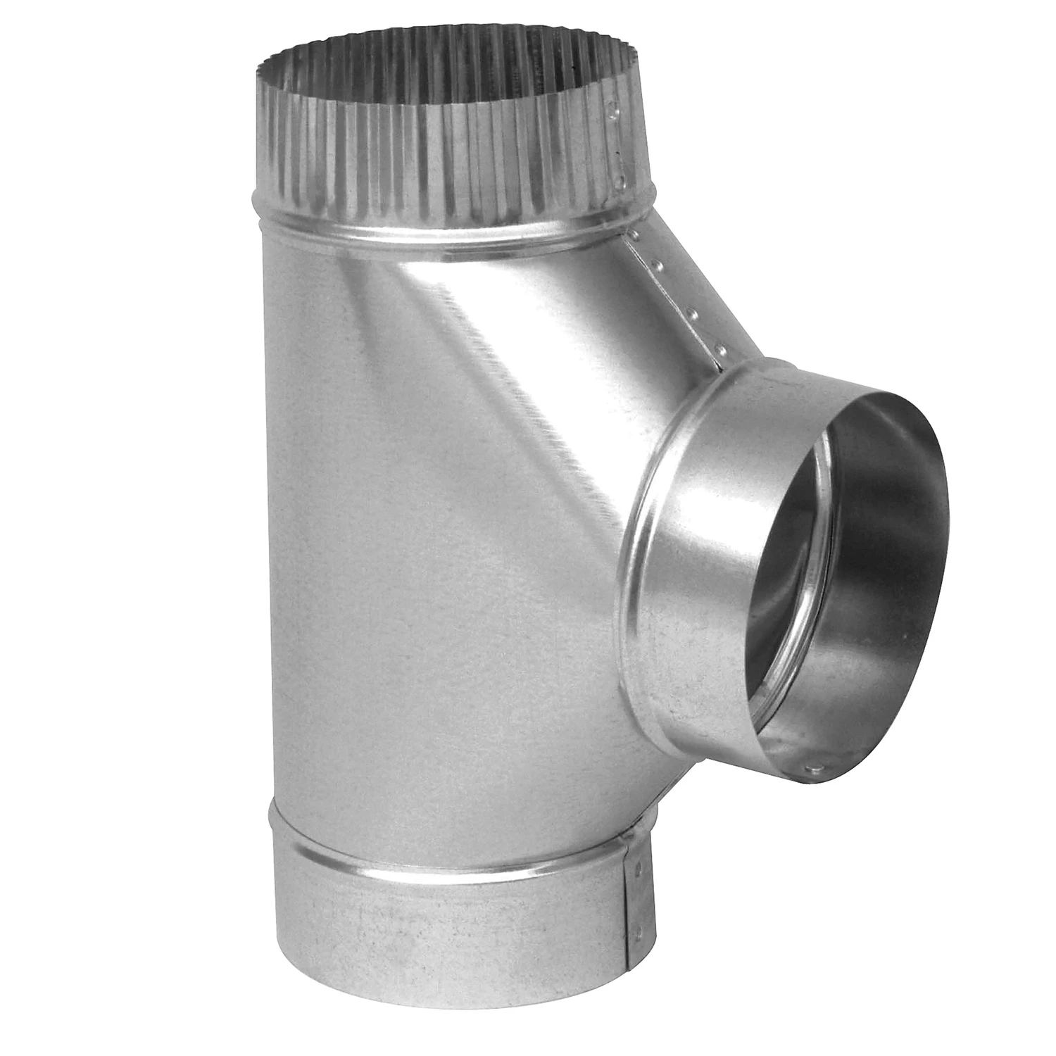 HVAC Duct Pipe Galvanized Tee, Full Flow, 26 Gauge, 4 x 4 x 4 In.