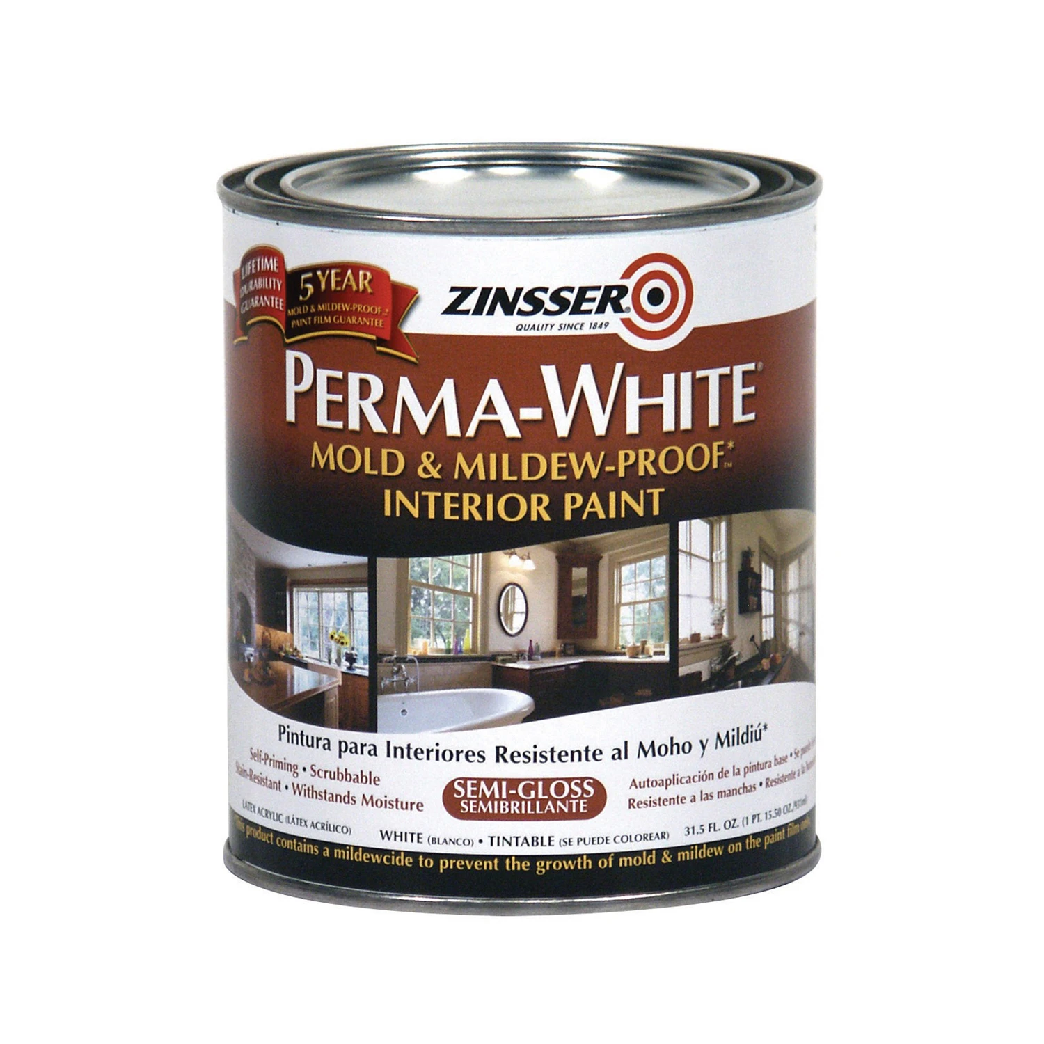Mold & Mlidew Proof Interior Paint, White Semi-Gloss, Quart