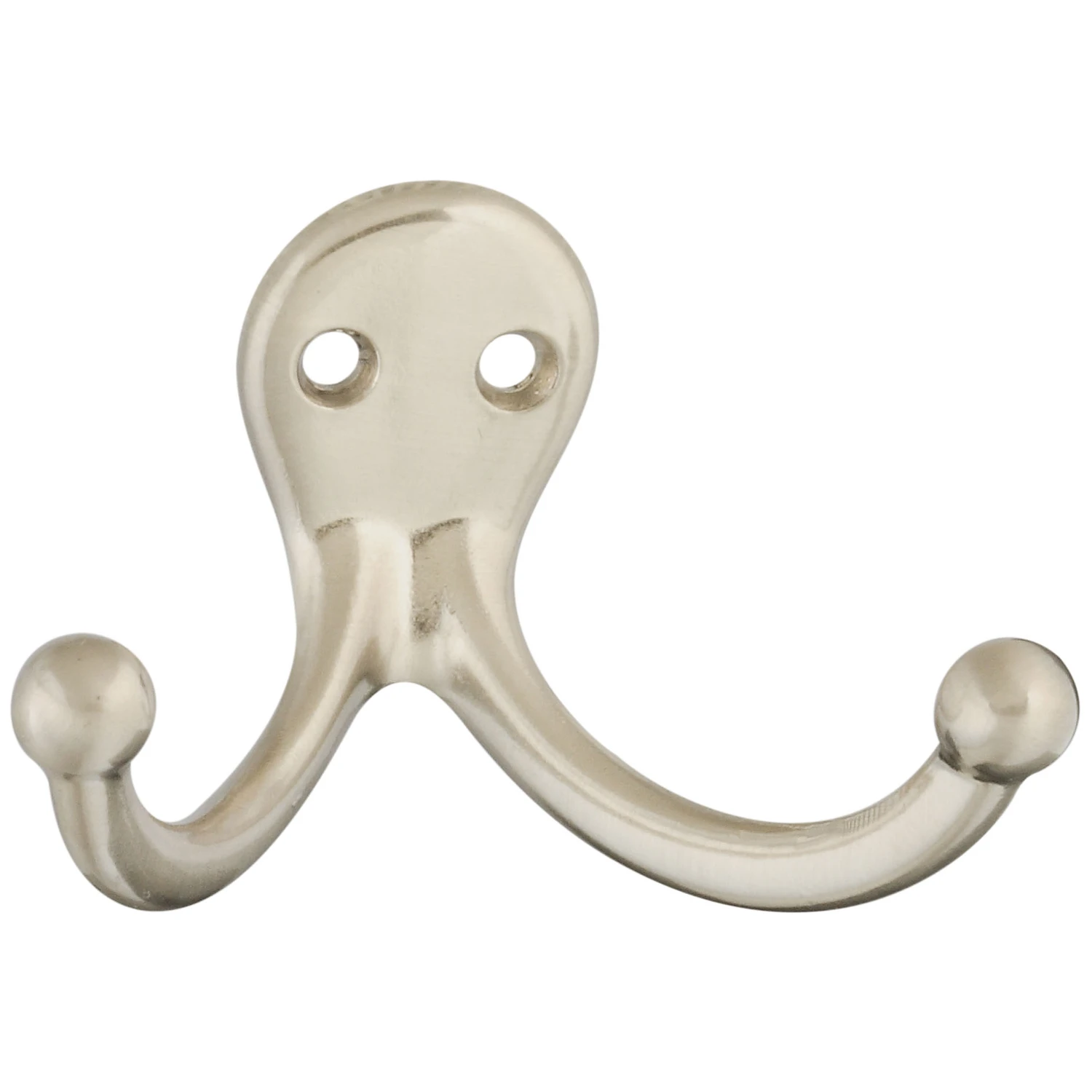 Wall Hook for Clothes, Double Prong, Satin Nickel Finish, 2-Pk.