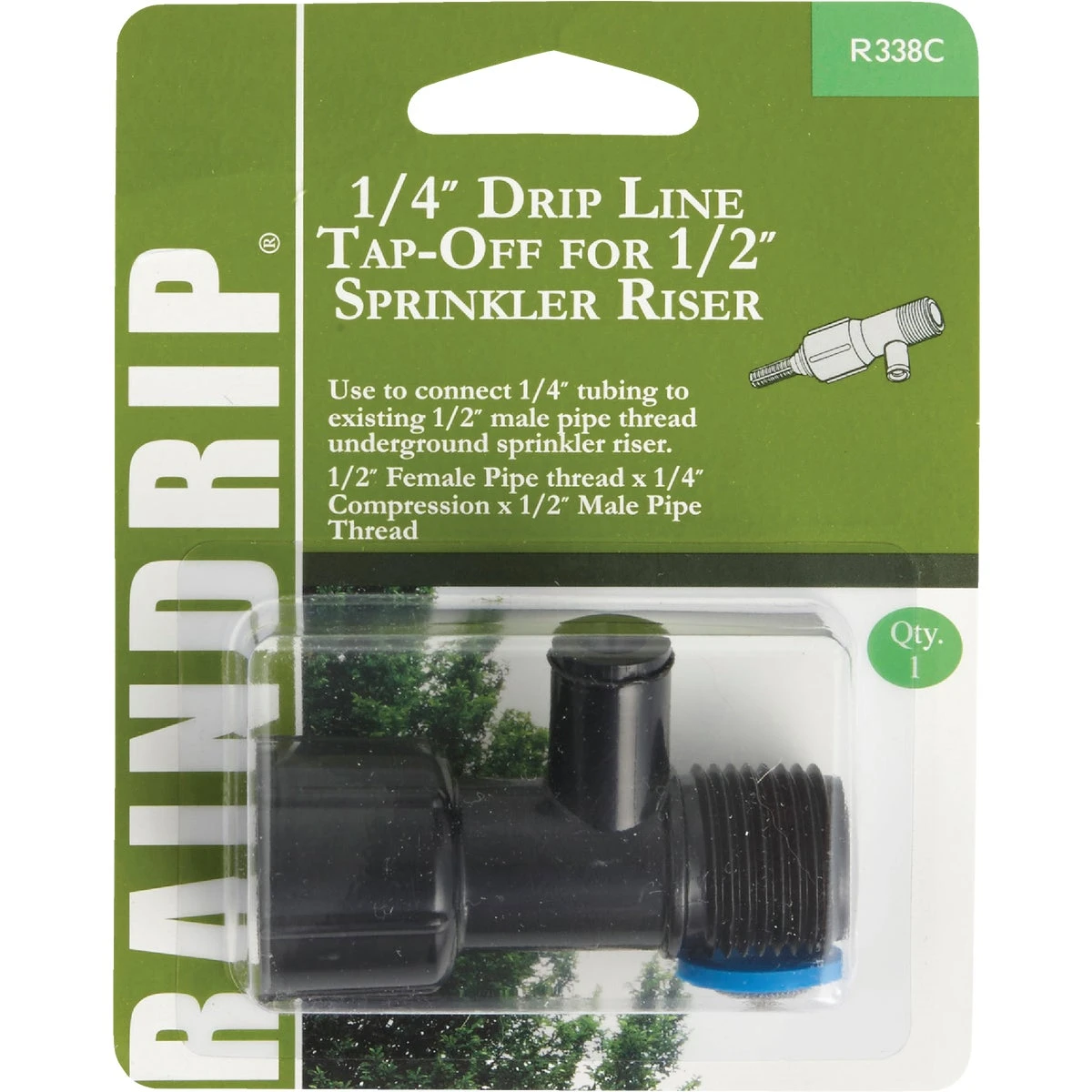 Sprinkler Riser to Drip Tubing Conversion Adapter, 1/2-In. FPT x 1/4-In.
