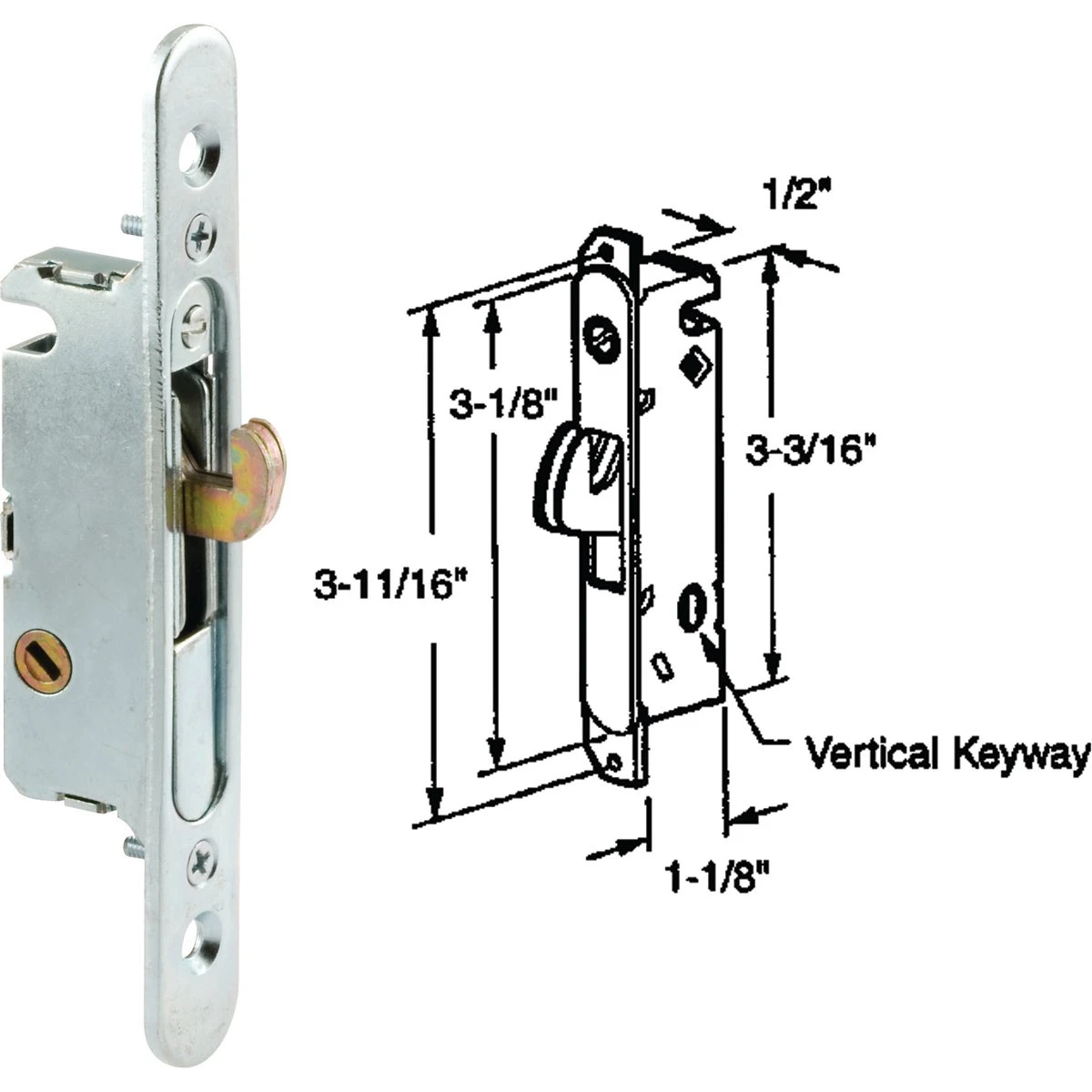 Mortise Lock, Steel, 45 Degree Keyway, Round Faceplate, Spring-Loaded, 4-5/8 In.
