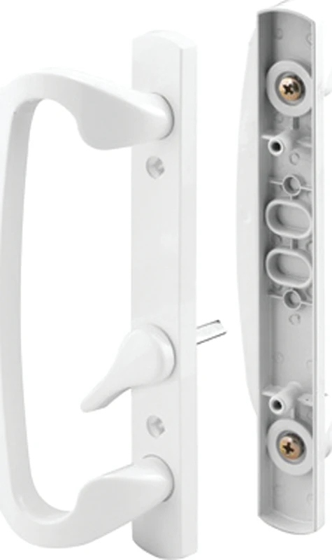 Patio Door Handle, Offset Thumb Turn, Diecast, White,