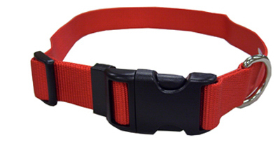Dog Collar, Adjustable, Red Nylon, Quadlock Buckle, 1 x 18 to 26-In.