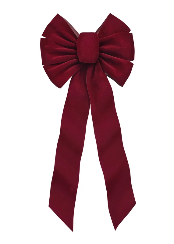 Outdoor Christmas Bow, 7-Loop, Burgundy Velvet, 10 x 22 In.