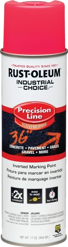 Industrial Choice Marking Spray Paint, Precision Line, Inverted, Fluorescent Pink, 17-oz.