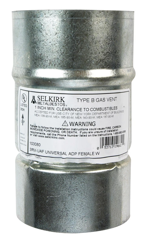 Universal Female Adapter for Gas Vent, Type B, 3-In.