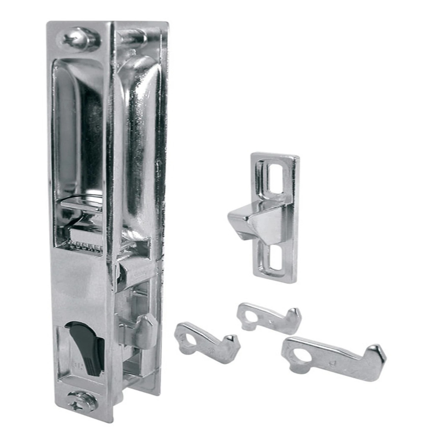 Sliding Glass Door Handle Set, Diecast Chrome Plated, Hook, 6-5/8 In.