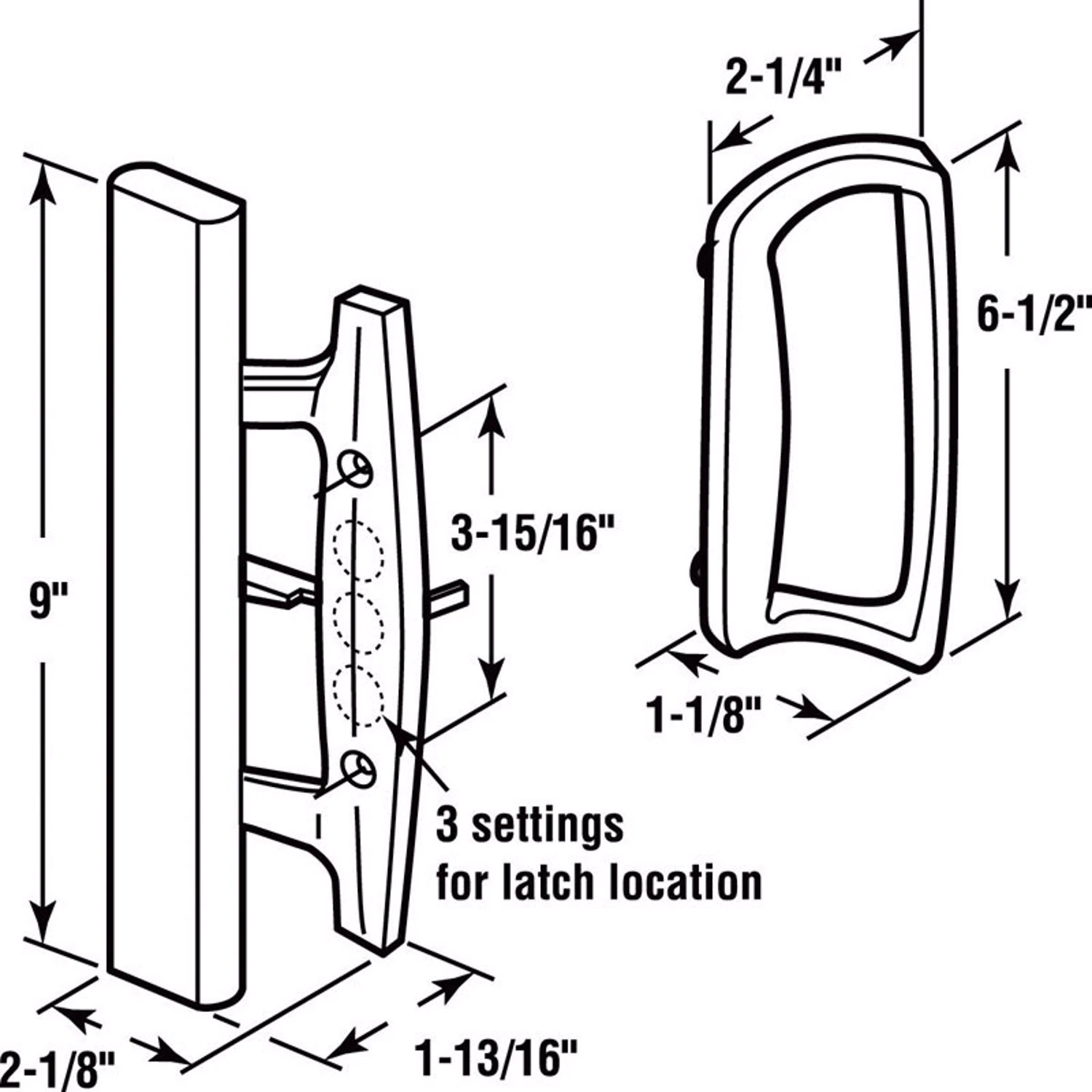 Sliding Glass Door Handle Set, Diecast Black, Wood Handle, Mortise, 3-15/16 In.