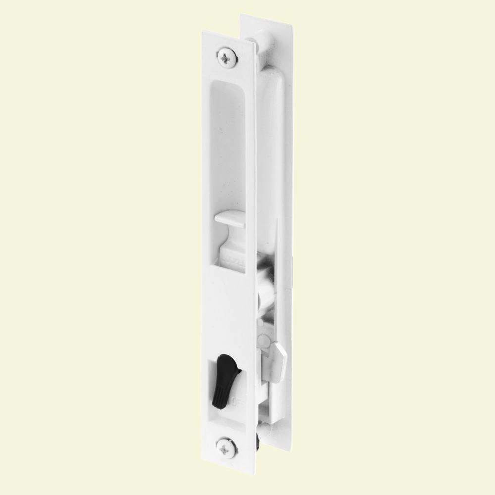 Sliding Patio Door Latch, Flush Mounted, White, Diecast, 7-1/4 In.