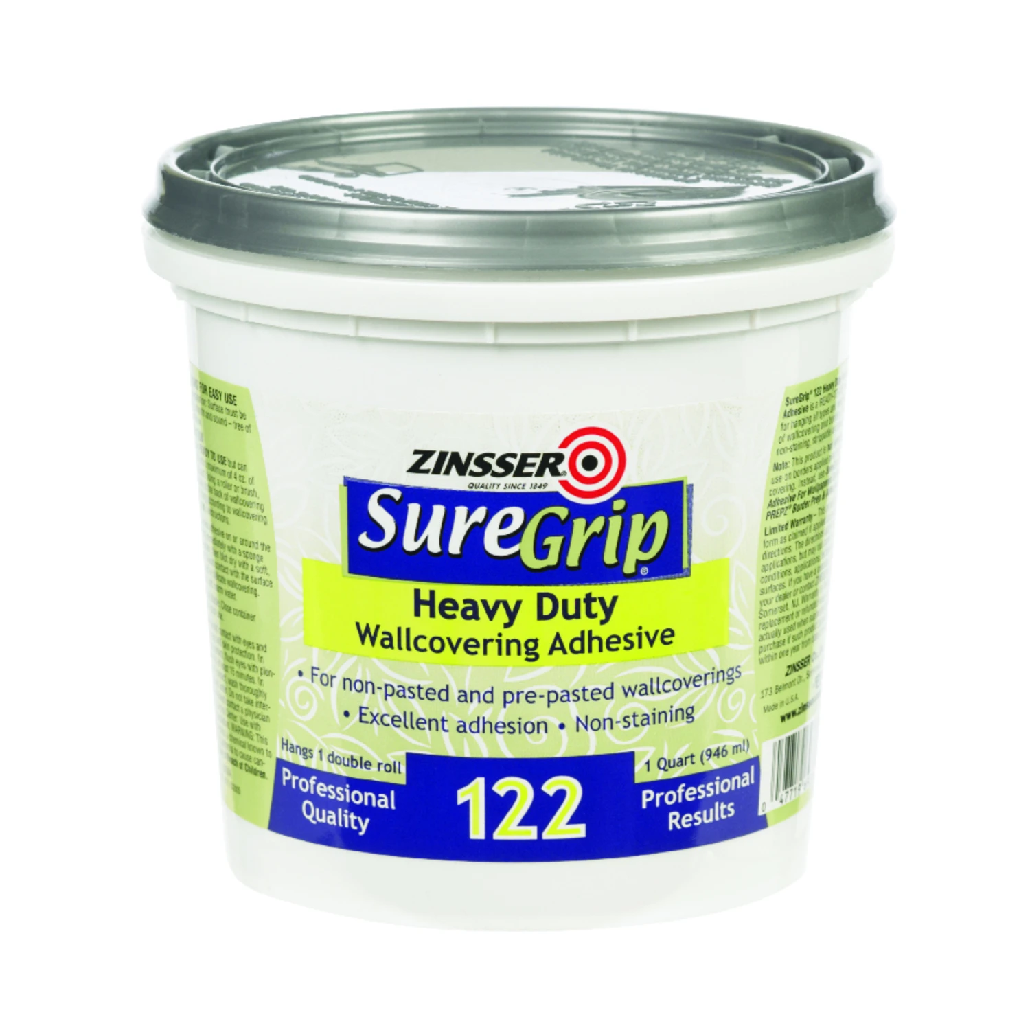 SureGrip 122 Wallcovering Adhesive, Clear, 1-Qt.