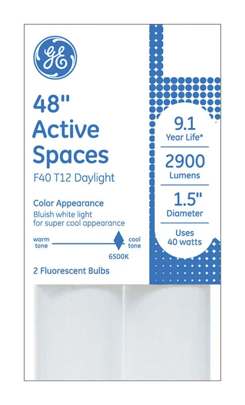 Linear T12 Fluorescent, 4 Ft., 40 Watt, 6500K, 2-Pk.