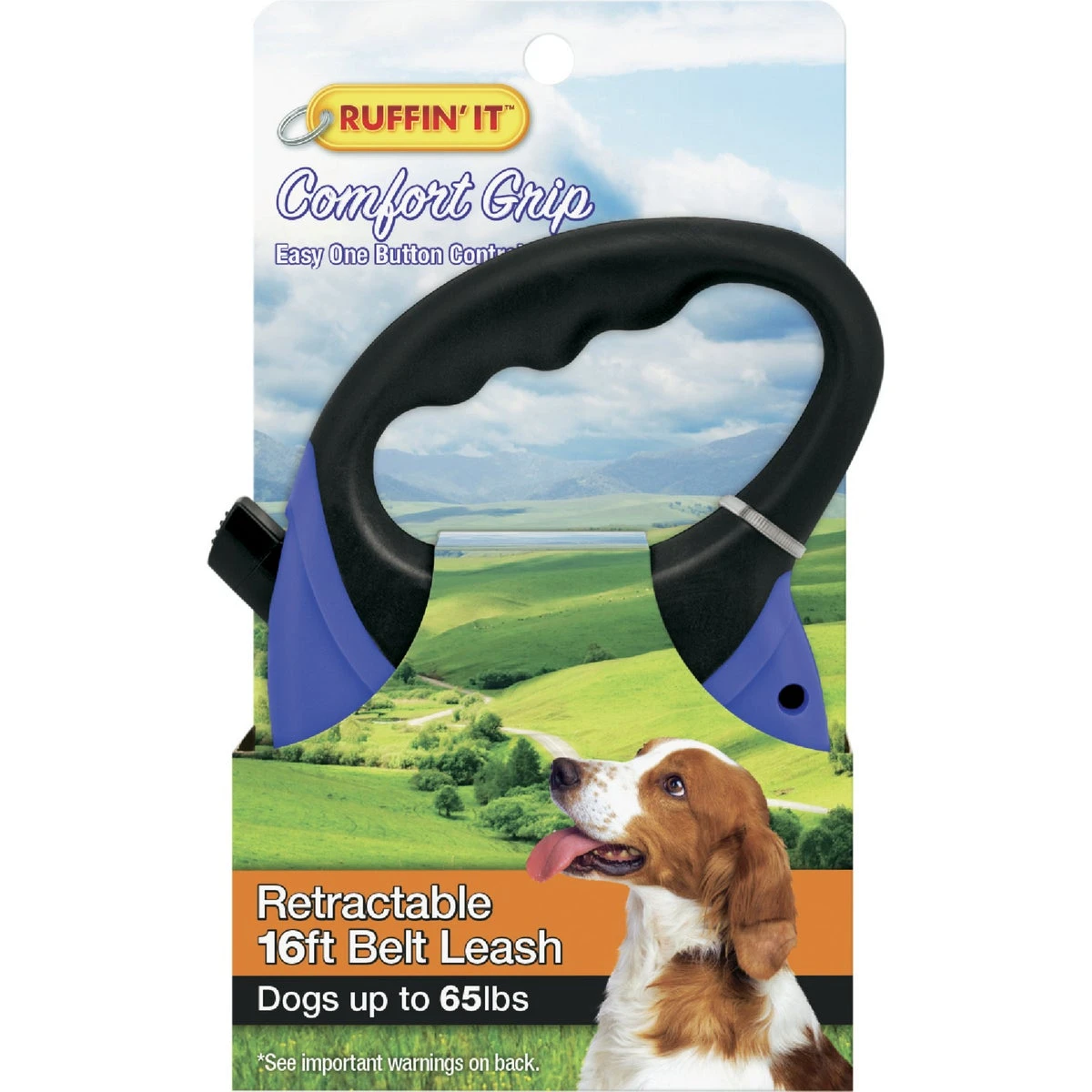 Dog Leash, Retractable, Up to 65 Lbs., Red or Blue, 16 Ft.