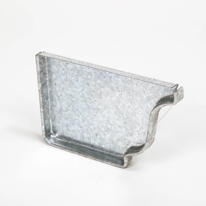 Left End Gutter Cap, Mill Finish Galvanized Steel, 5 In.