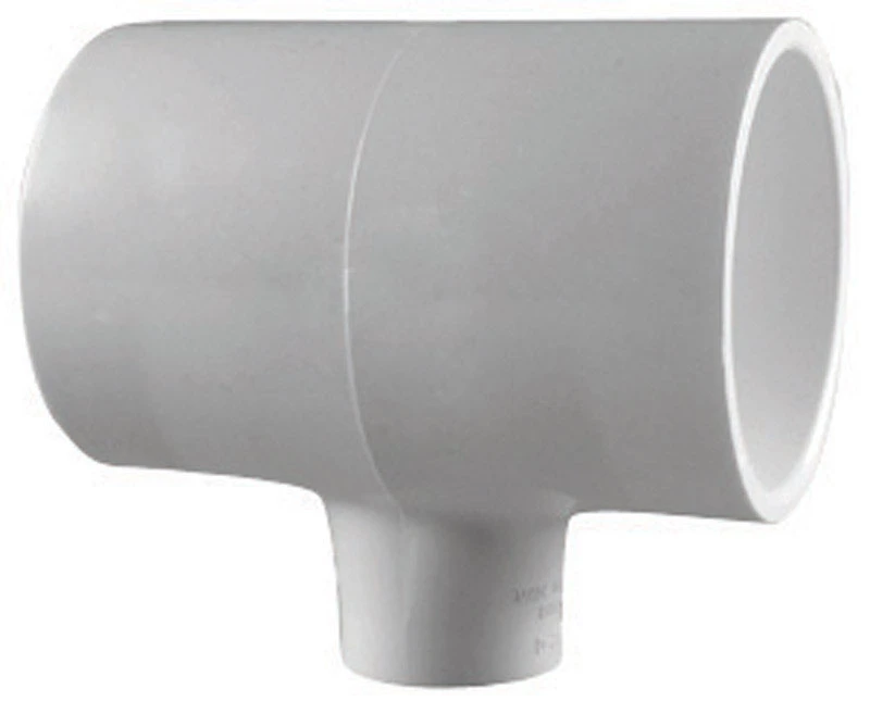 Schedule 40 PVC Reducing Tee, White, 2 x 2 x 1 In., Slip x Slip x Slip