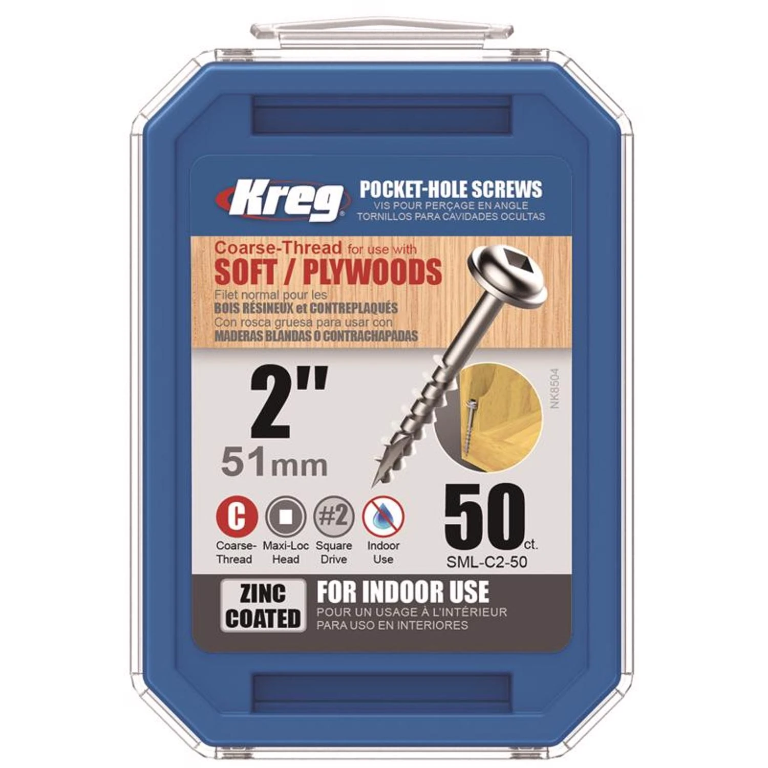 Pocket-Hole Screws, Square Head, Coarse, 2-In., 50-Pk.