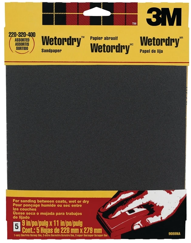Waterproof Silicone Carbide Sandpaper, Assorted Grit, 9 x 11 In., 5-Pk.