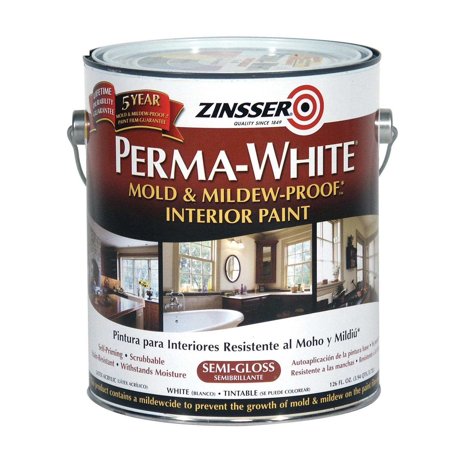 Mold & Mildew Proof Interior Paint, White Semi-Gloss, Gallon