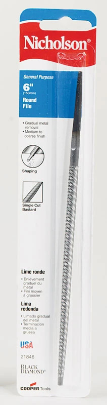 Nicholson Black Diamond Round Bastard File, 6 In.