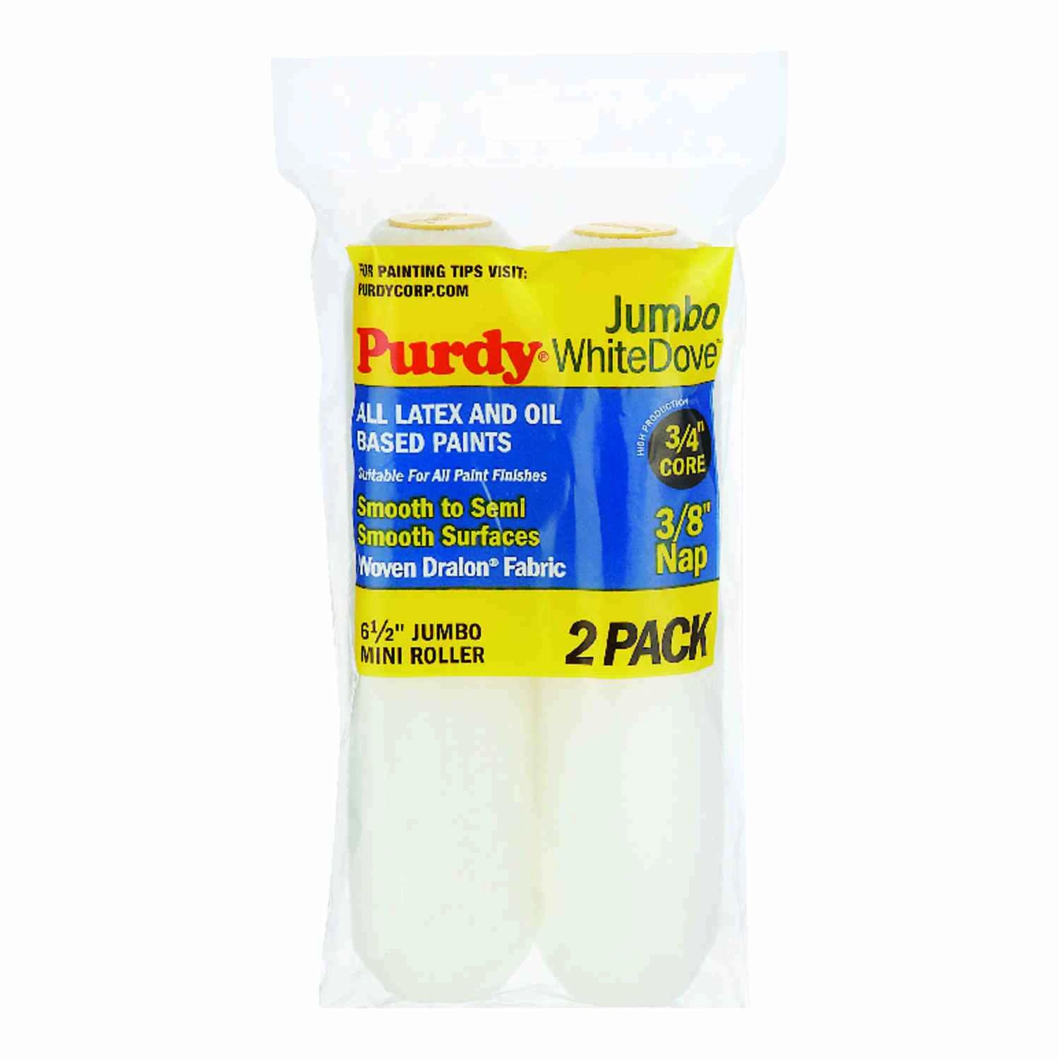 White Dove Jumbo Mini Paint Roller Cover, 6-1/2 x 3/8 In. Nap, 2-Pk.
