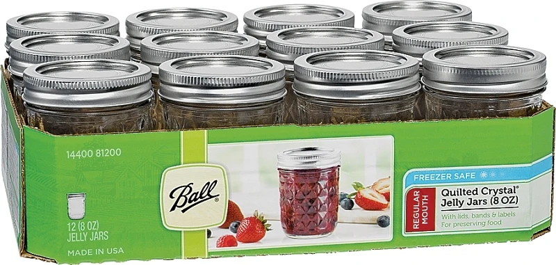 Quilted Crystal Glass Jelly Jars, Regular-Mouth, 8 oz., 12-Pk