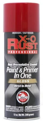 X-O Rust Anti-Rust Enamel Spray Paint & Primer, Fiesta Red Gloss, 12 oz.