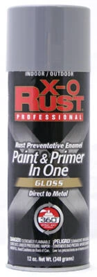 X-O Rust Anti-Rust Enamel Spray Paint & Primer, Machinery Gray Gloss, 12 oz.