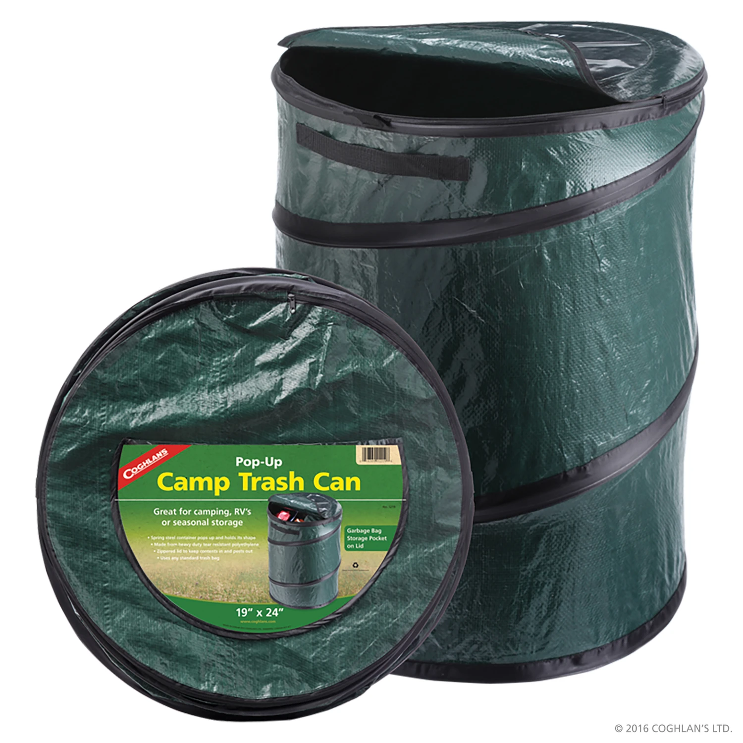Camping Trash Can, Spring-Loaded Pop-Up, 19 x 24 In.
