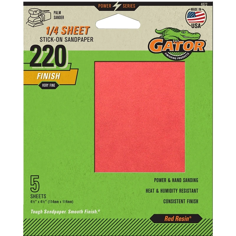 220-Grit 1/4-Sheet Stick-On Sandpaper, 5-Pk.