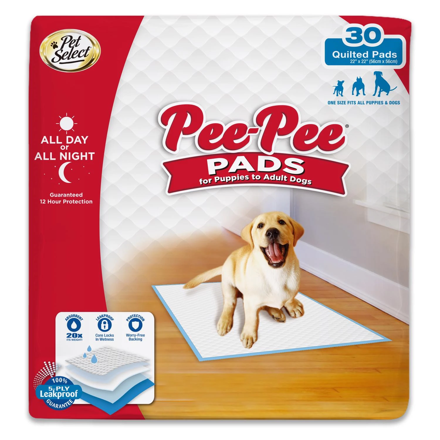 Pet Select Pee-Pee Pads for Dogs & Puppies, Standard 22 x 22 In., 30-Ct.
