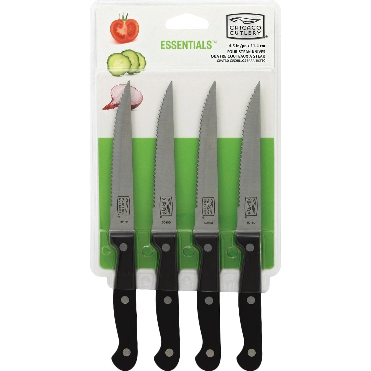 Essentials Steak Knife Set, Stainless Steel & Black, 4-Pc.