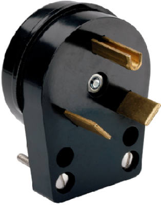 Pass & Seymour Travel Trailer Angle Plug, Black, NEMA TT-30, Phenolic, Bulk, 30-Amp., 125-Volt