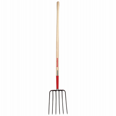 10 In. Forged Steel Manure Fork, 54 In. Handle, 6 Tines