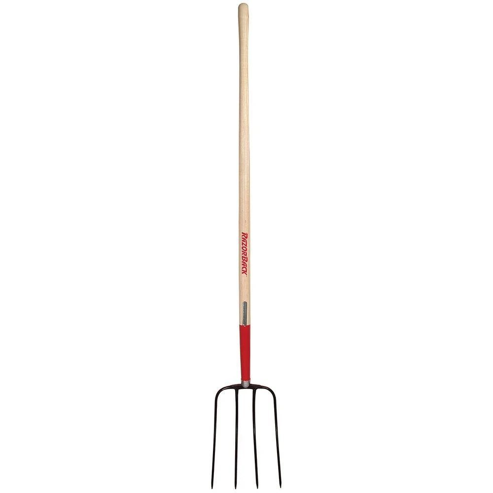 9 In. Forged Steel Manure Fork, 4 Tines, 54 In. Handle