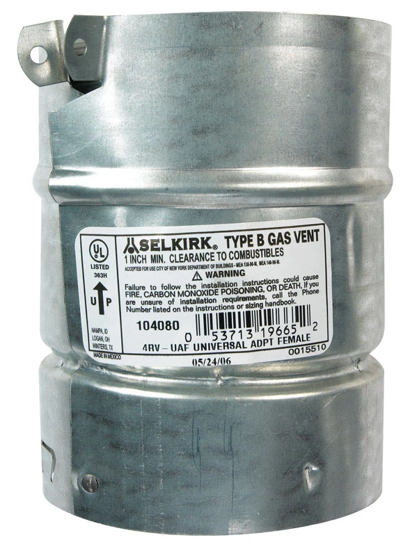 Universal Female Adapter for Gas Vent, Type B, 4-In.