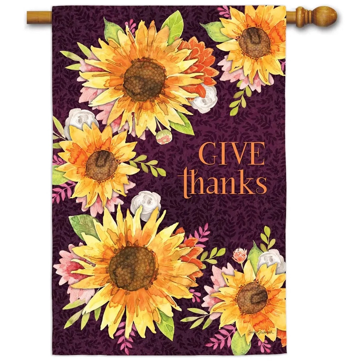 Give Thanks' Sunflowers Textured Flag
