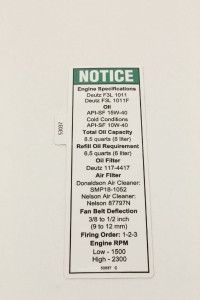 Genie Lift Part # 53037GT - DECAL,NOTICE,DEUTZ ENG SPEC***, EA