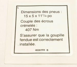Genie Lift Part # 46287FRGT - DECAL,LABEL-TIRE SPECS,GS32/46, EA