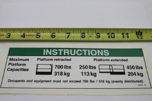 Genie Lift Part # 82727GT - DECAL,INSTR-MAX CAP 700LBS, EA
