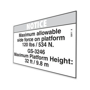Genie Lift Part # 52611GT - DECAL,NOTICE,SIDE FRC,3246ANSI, EA